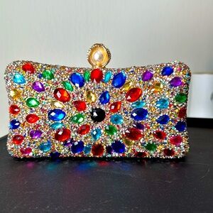Bedazzled Multicolored Dinner Dress Clutch Purse Rhinestones.